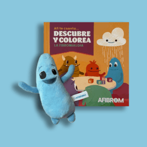 Peluche AFI con regalo de "Afi te cuenta... descubre y colorea la fibromialgia"